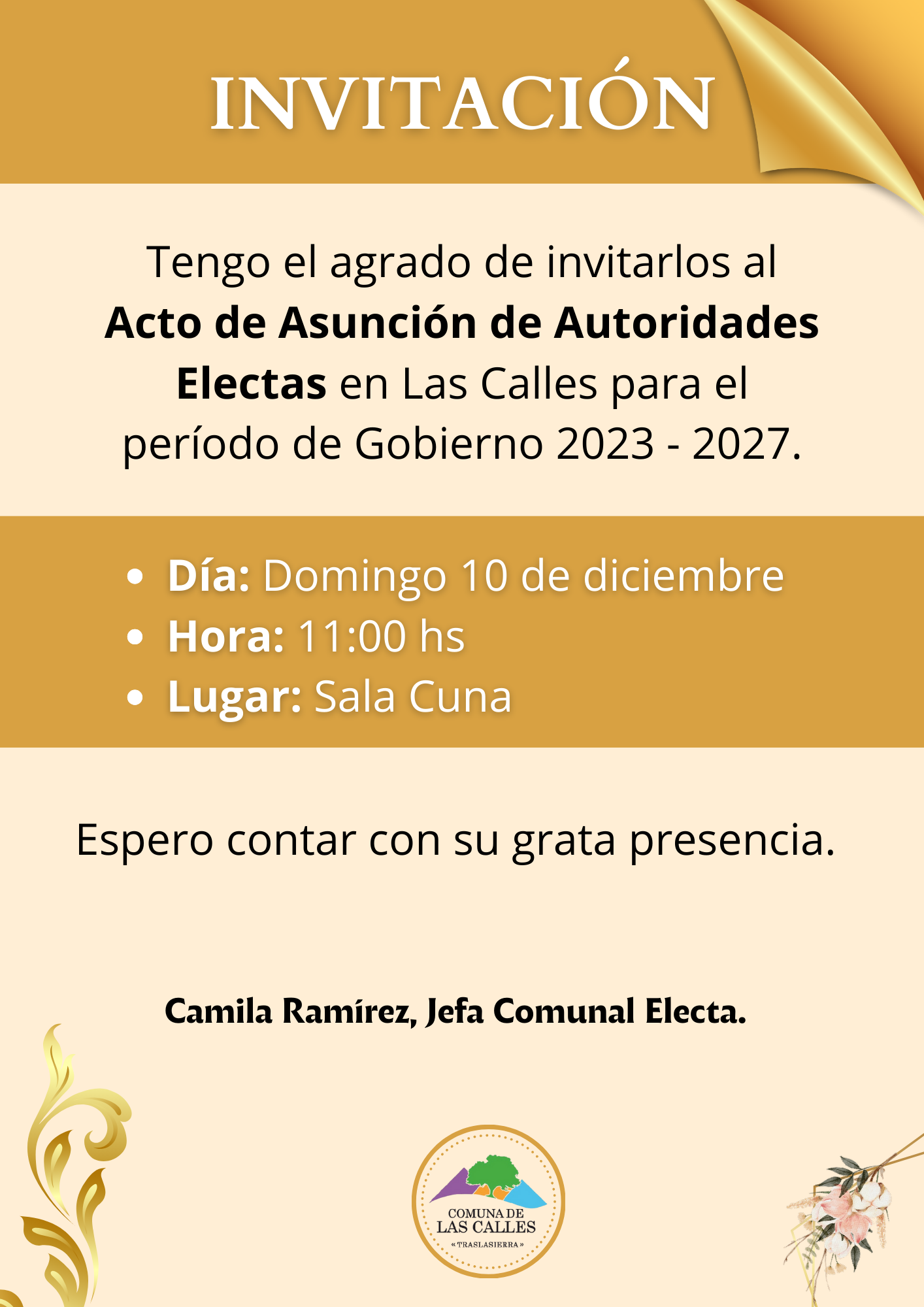 Invitación Acto de Asunción de Autoridades